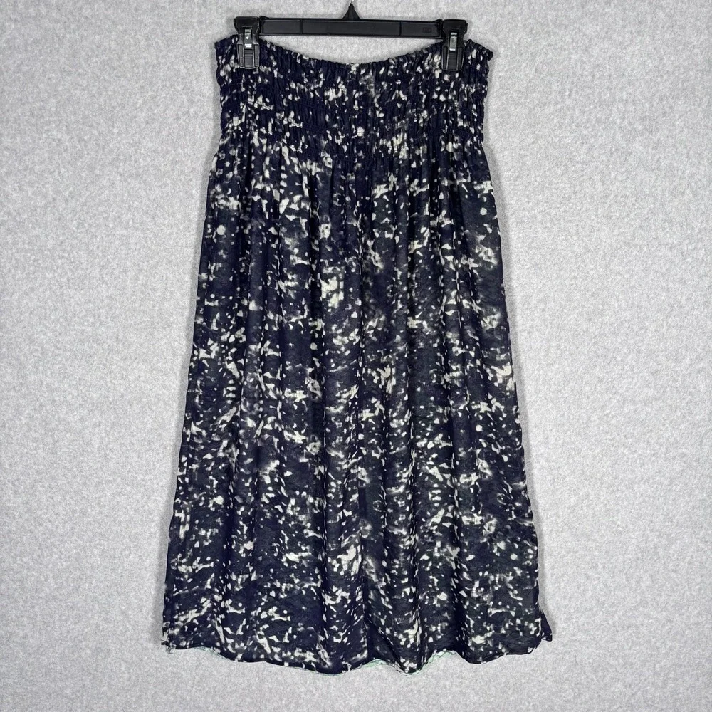 Cabi Reversible Midi Skirt Small Green Navy Snakeskin Abstract Smocked Waist 764